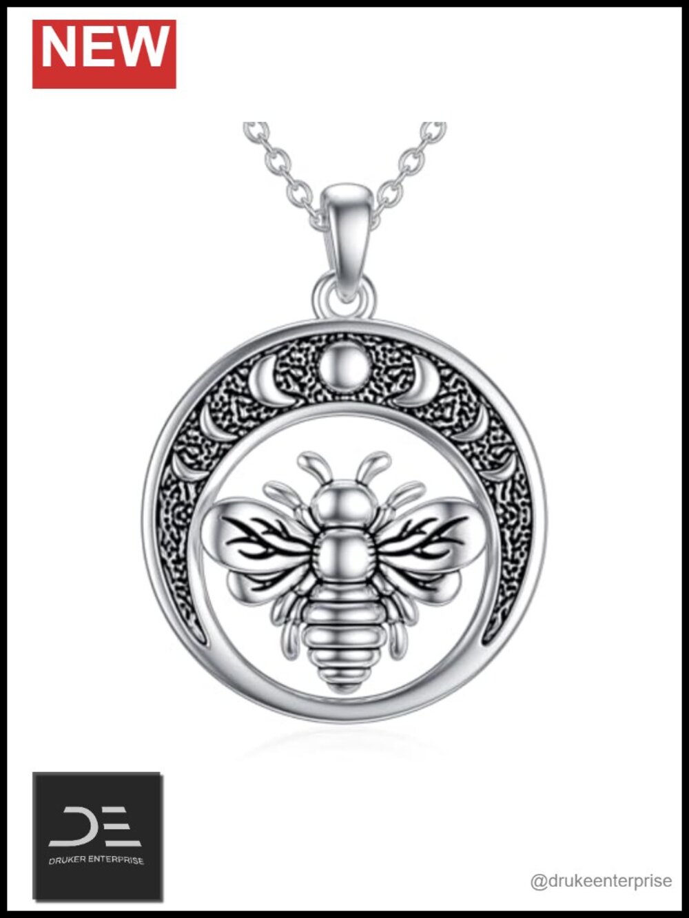 Bee Necklace Women 925 Sterling Silver Moon Phase Bumble Bee Pendant Jewelry